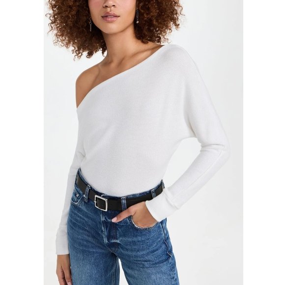 LNA Einar Waffle Off Shoulder Long Sleeve Top in Ivory - NWT - Size Large - Picture 2 of 6